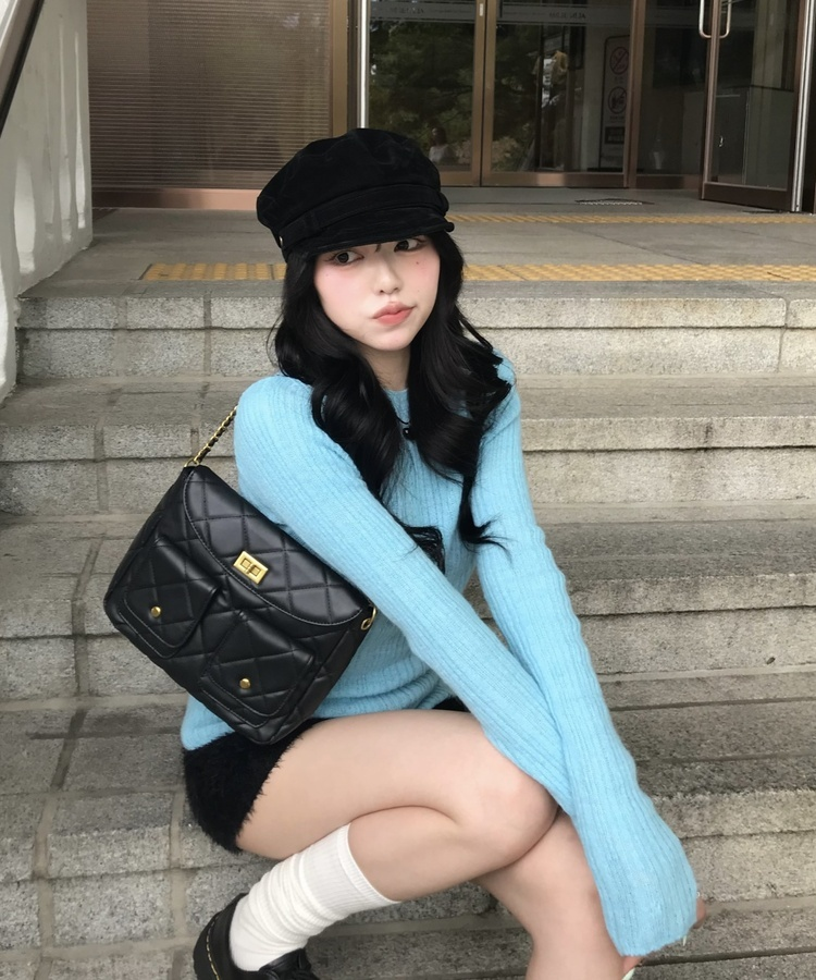 【단독상품】여리핏 골지 슬림 니트 블루