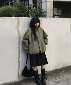브릭 빈티지 하이넥 루즈핏 야상 자켓점퍼 3color 카키