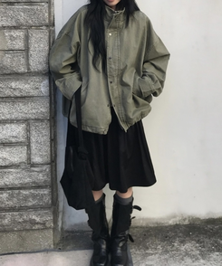 브릭 빈티지 하이넥 루즈핏 야상 자켓점퍼 3color 카키