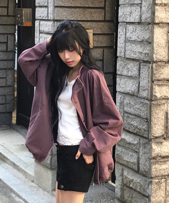 브릭 빈티지 하이넥 루즈핏 야상 자켓점퍼 3color 퍼플