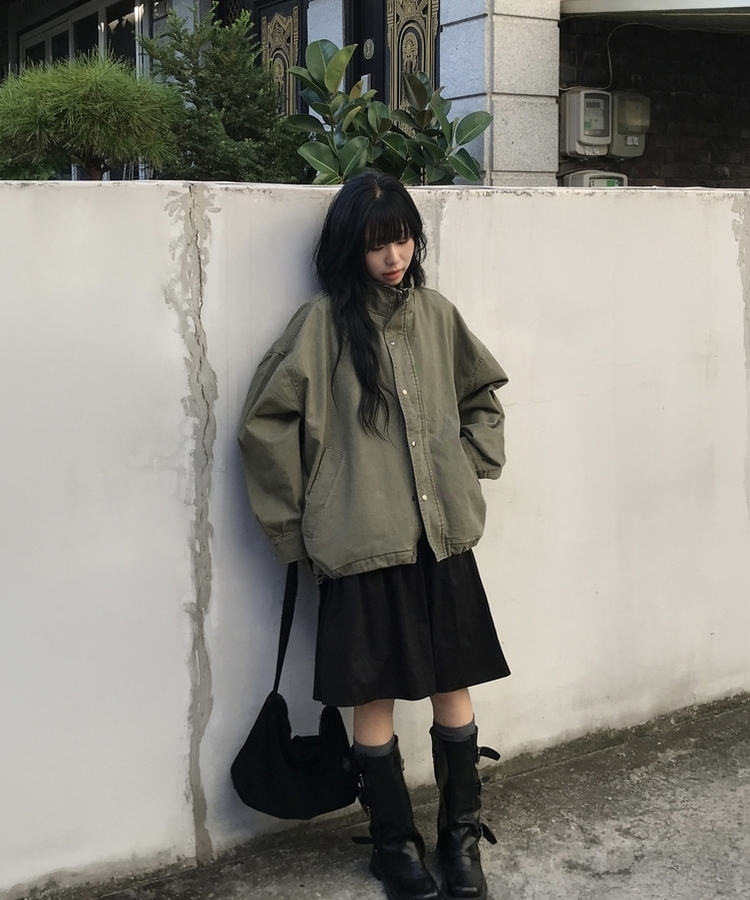 브릭 빈티지 하이넥 루즈핏 야상 자켓점퍼 3color 카키