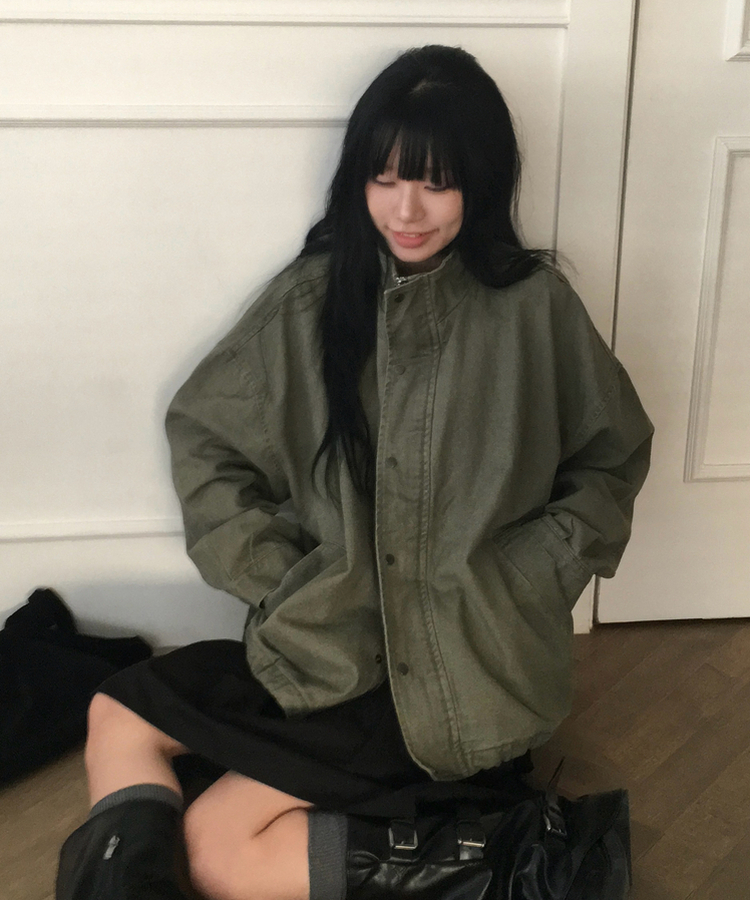 브릭 빈티지 하이넥 루즈핏 야상 자켓점퍼 3color 카키