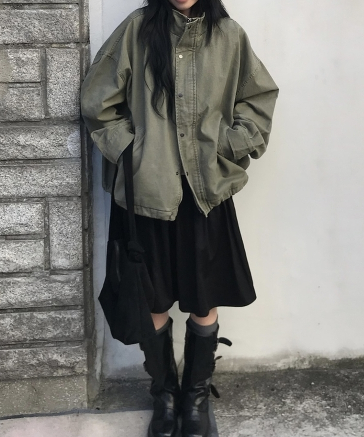 브릭 빈티지 하이넥 루즈핏 야상 자켓점퍼 3color 카키