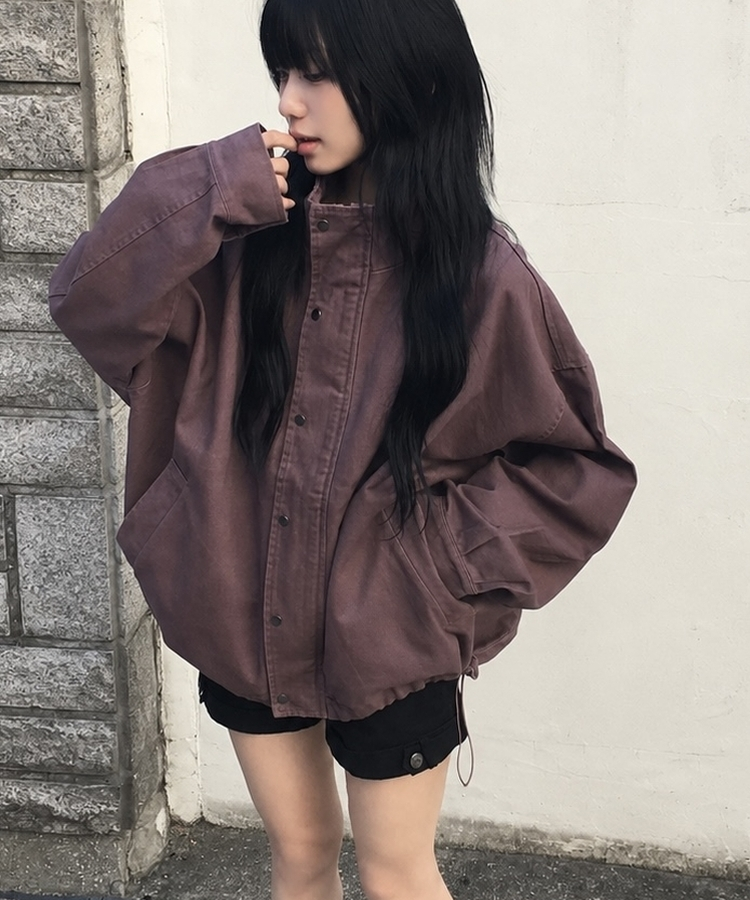 브릭 빈티지 하이넥 루즈핏 야상 자켓점퍼 3color 퍼플