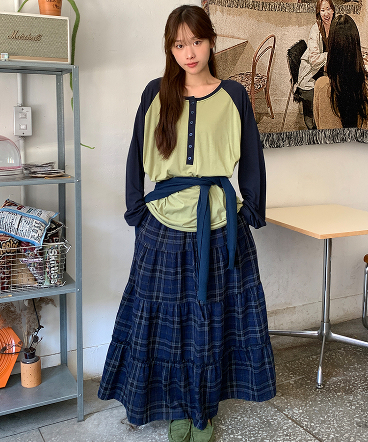 ベーシックヘンリーネックTシャツ｜長袖Tシャツ｜韓国ファッション通販