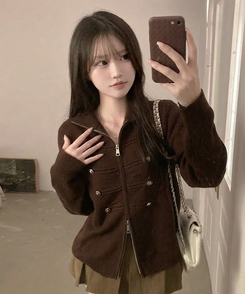 마벨 나폴레옹 투웨이 폭닥 니트 집업 브라운