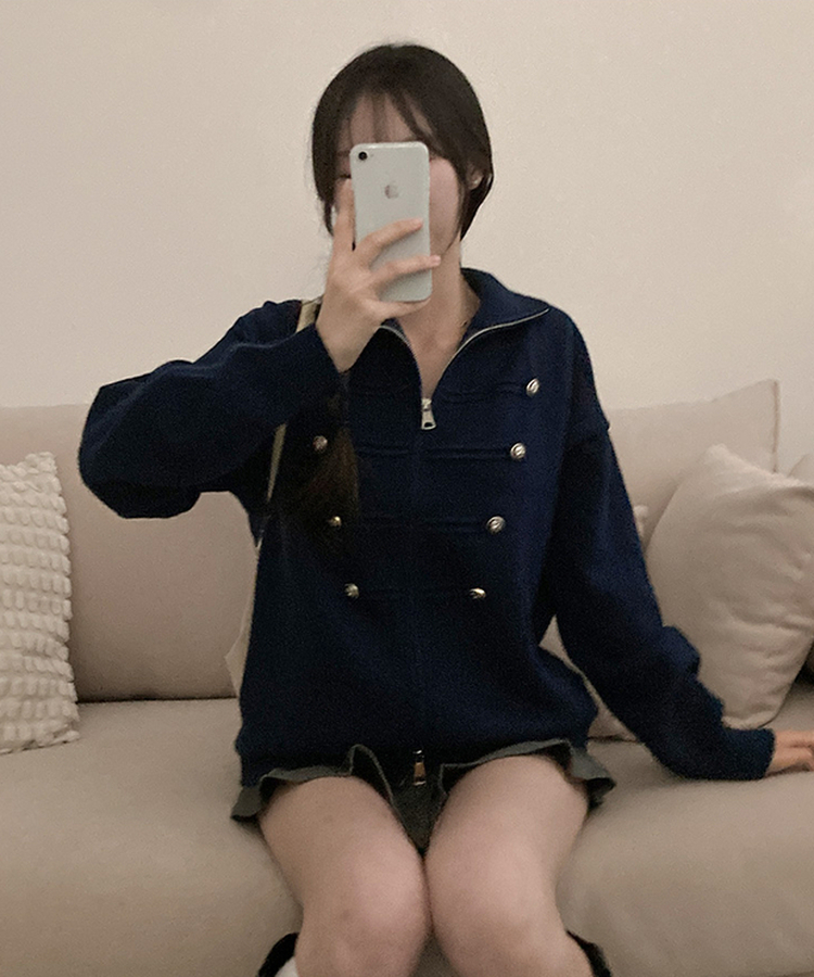 마벨 나폴레옹 투웨이 폭닥 니트 집업 네이비