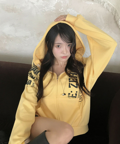 메논 크랙 프린팅 루즈핏 후드 집업 가을후드집업 옐로우