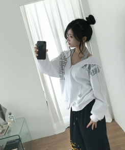 메논 크랙 프린팅 루즈핏 후드 집업 가을후드집업 화이트