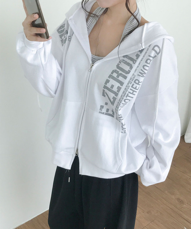 메논 크랙 프린팅 루즈핏 후드 집업 가을후드집업 화이트
