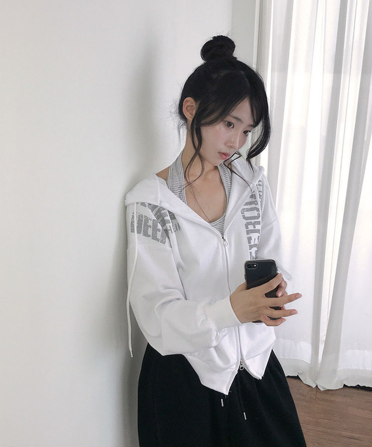 메논 크랙 프린팅 루즈핏 후드 집업 가을후드집업 화이트