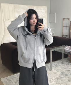 타밍 홀스 레터링 프린팅 루즈핏 후드집업 가을 가을후드집업 그레이