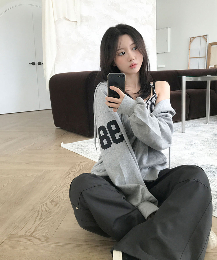 타밍 홀스 레터링 프린팅 루즈핏 후드집업 가을 가을후드집업 그레이