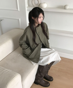 디렛 도트 포켓 밴딩 레이스 미디 스커트 화이트