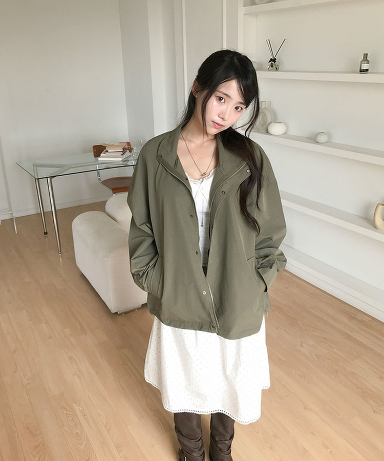 디렛 도트 포켓 밴딩 레이스 미디 스커트 화이트