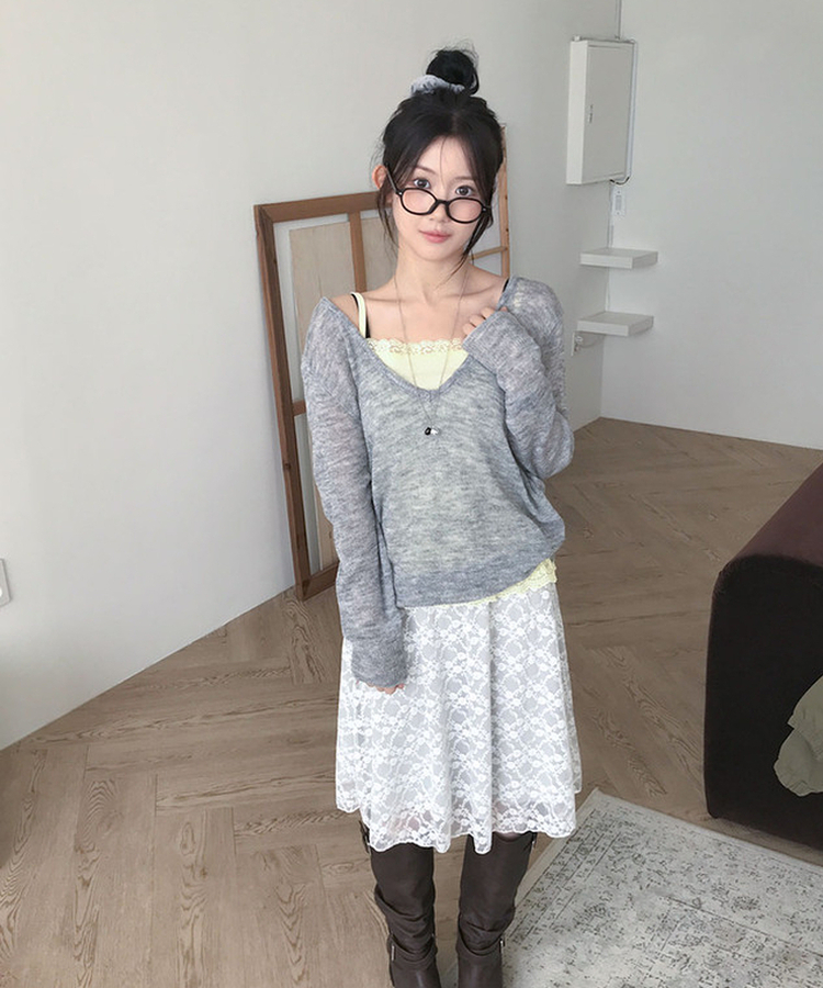 페퍼 폴딩밴딩 셔링 플레어 A라인 레이스 미디 스커트 파스텔그린