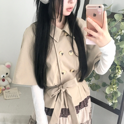 트렌치 더블버튼 빈티지 대장 모리걸 판초 카라 트렌치 코트 자켓 아우터 가을봄 케이프 망토 진베이지