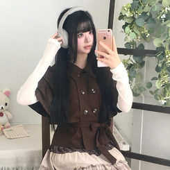 트렌치 더블버튼 빈티지 대장 모리걸 판초 카라 트렌치 코트 자켓 아우터 가을봄 케이프 망토 밤색