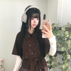 트렌치 더블버튼 빈티지 대장 모리걸 판초 카라 트렌치 코트 자켓 아우터 가을봄 케이프 망토 밤색