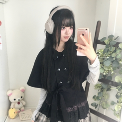 트렌치 더블버튼 빈티지 대장 모리걸 판초 카라 트렌치 코트 자켓 아우터 가을봄 케이프 망토 블랙