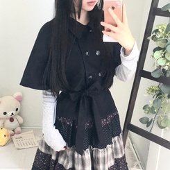 트렌치 더블버튼 빈티지 대장 모리걸 판초 카라 트렌치 코트 자켓 아우터 가을봄 케이프 망토 블랙