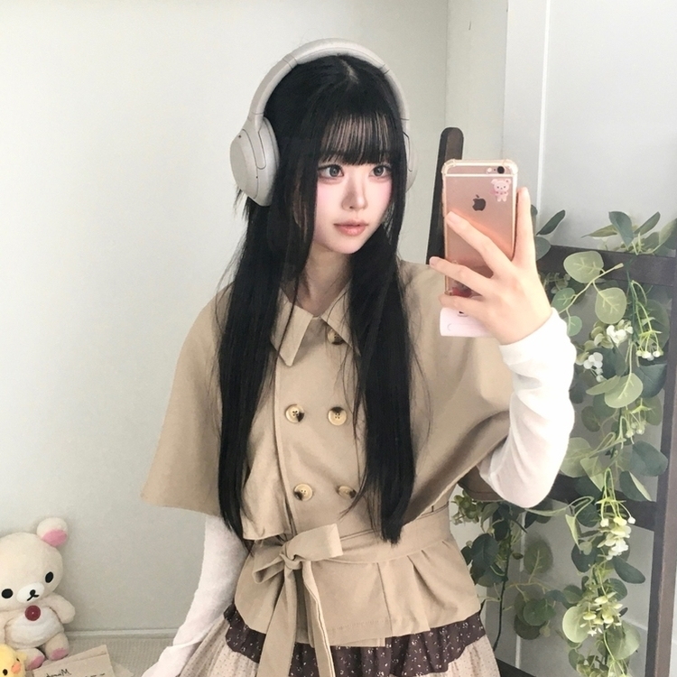트렌치 더블버튼 빈티지 대장 모리걸 판초 카라 트렌치 코트 자켓 아우터 가을봄 케이프 망토 진베이지
