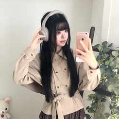 트렌치 더블버튼 빈티지 대장 모리걸 판초 카라 일체형 긴팔 트렌치 코트 자켓 아우터 가을봄 케이프 망토 진베이지