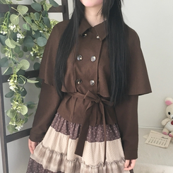트렌치 더블버튼 빈티지 대장 모리걸 판초 카라 일체형 긴팔 트렌치 코트 자켓 아우터 가을봄 케이프 망토 밤색