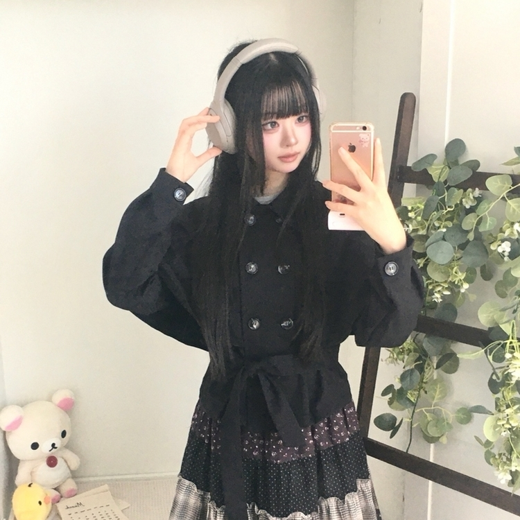 트렌치 더블버튼 빈티지 대장 모리걸 판초 카라 일체형 긴팔 트렌치 코트 자켓 아우터 가을봄 케이프 망토 블랙