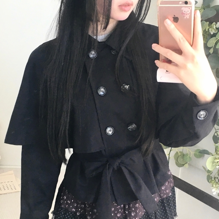 트렌치 더블버튼 빈티지 대장 모리걸 판초 카라 일체형 긴팔 트렌치 코트 자켓 아우터 가을봄 케이프 망토 블랙