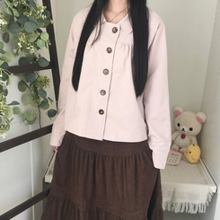간절기 카라 빅버튼 오버핏 모리걸 긴팔 워크 숏 자켓 핑크