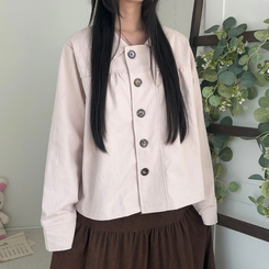 간절기 카라 빅버튼 오버핏 모리걸 긴팔 워크 숏 자켓 핑크
