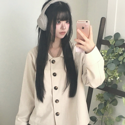 간절기 카라 빅버튼 오버핏 모리걸 긴팔 워크 숏 자켓 진베이지
