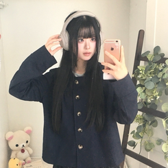 간절기 카라 빅버튼 오버핏 모리걸 긴팔 워크 숏 자켓 곤색