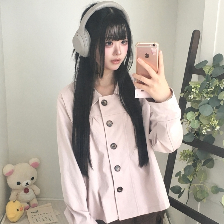 간절기 카라 빅버튼 오버핏 모리걸 긴팔 워크 숏 자켓 핑크