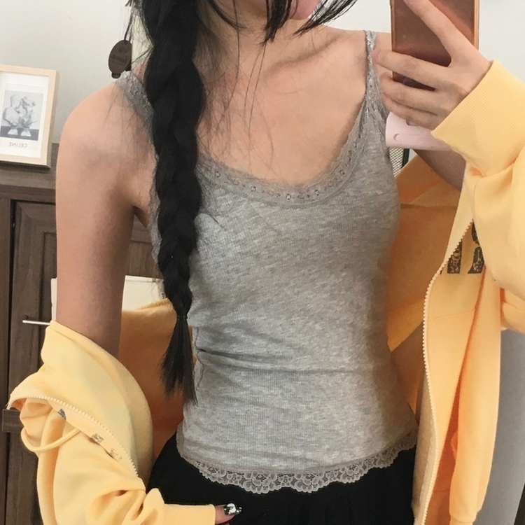 코디 꿀템 레이스 레이어드 데일리 이너 은근 섹시 캡나시 그레이