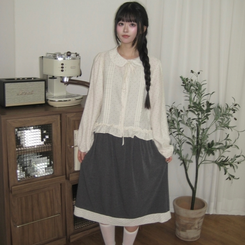 쿠키 도트 핀턱 리본 긴팔 빈티지 블라우스 가을 하객룩 3color 베이지