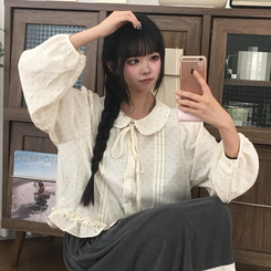 쿠키 도트 핀턱 리본 긴팔 빈티지 블라우스 가을 하객룩 3color 베이지