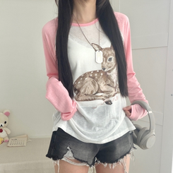 여리소매 차르르핏 밤비 나그랑 오버핏 긴팔 티셔츠 2color 핑크