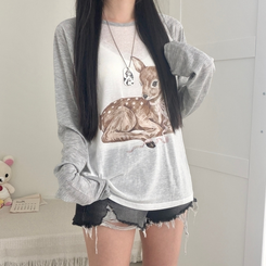 여리소매 차르르핏 밤비 나그랑 오버핏 긴팔 티셔츠 2color 그레이