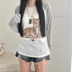 여리소매 차르르핏 밤비 나그랑 오버핏 긴팔 티셔츠 2color 그레이