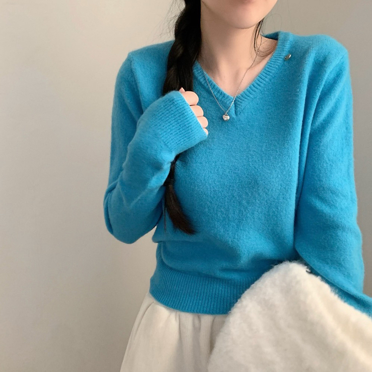 ペンダントVネック長袖ニットトップス(7color)｜ニット｜韓国