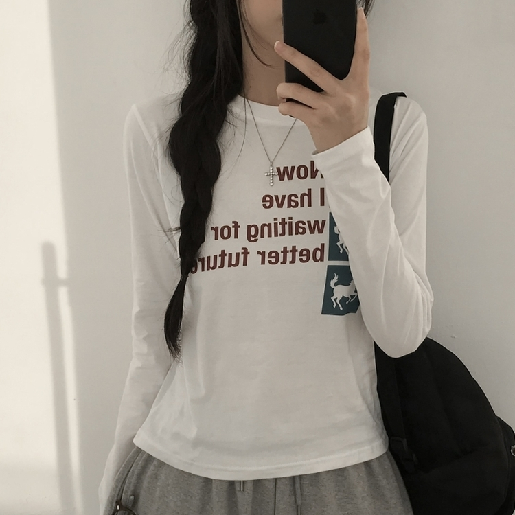 レタリングラウンドネックTシャツ｜長袖Tシャツ｜韓国ファッション通販
