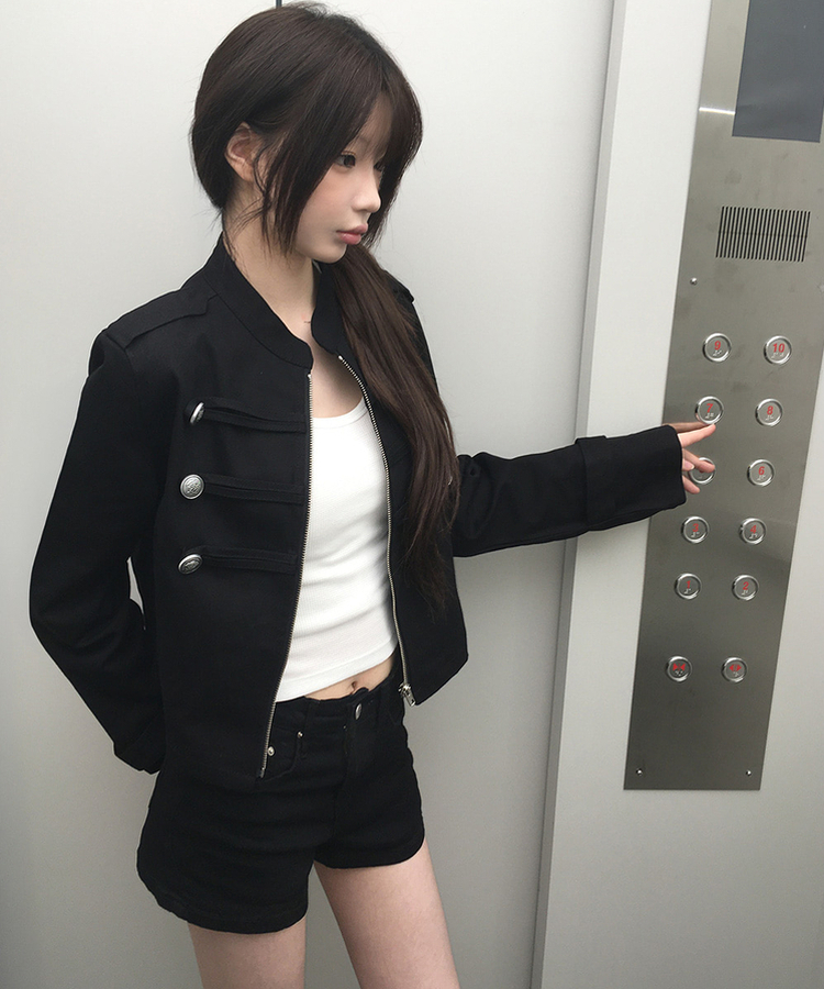 ナポレオンボタンセミクロップドジャケット｜ジャンパー｜韓国