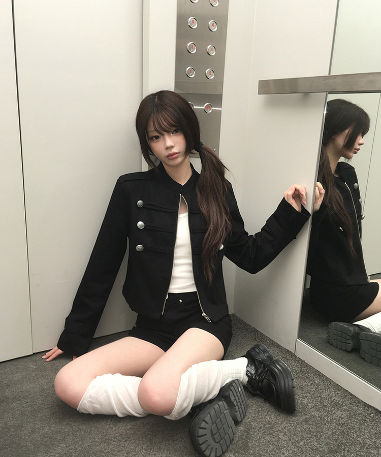 ナポレオンボタンセミクロップドジャケット｜ジャンパー｜韓国