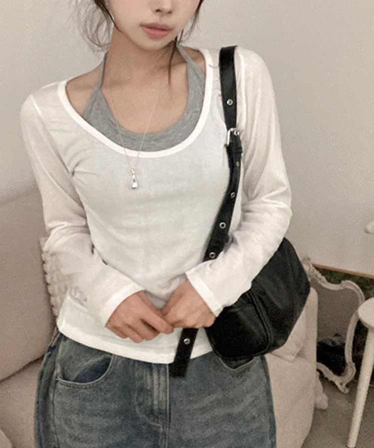 ホルターネックレイヤード長袖Tシャツ｜長袖Tシャツ｜韓国ファッション