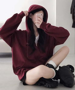 가을 필수템넘버링 투웨이 빈티지 자수 루즈핏 후드 집업 긴팔티 레드