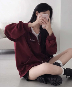 가을 필수템넘버링 투웨이 빈티지 자수 루즈핏 후드 집업 긴팔티 레드