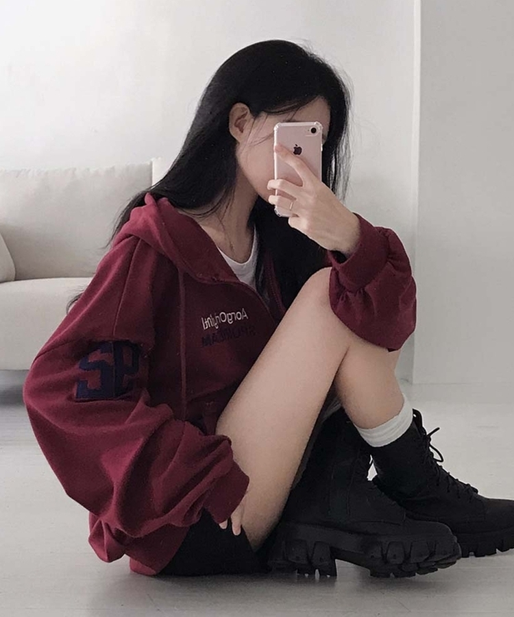 가을 필수템넘버링 투웨이 빈티지 자수 루즈핏 후드 집업 긴팔티 레드