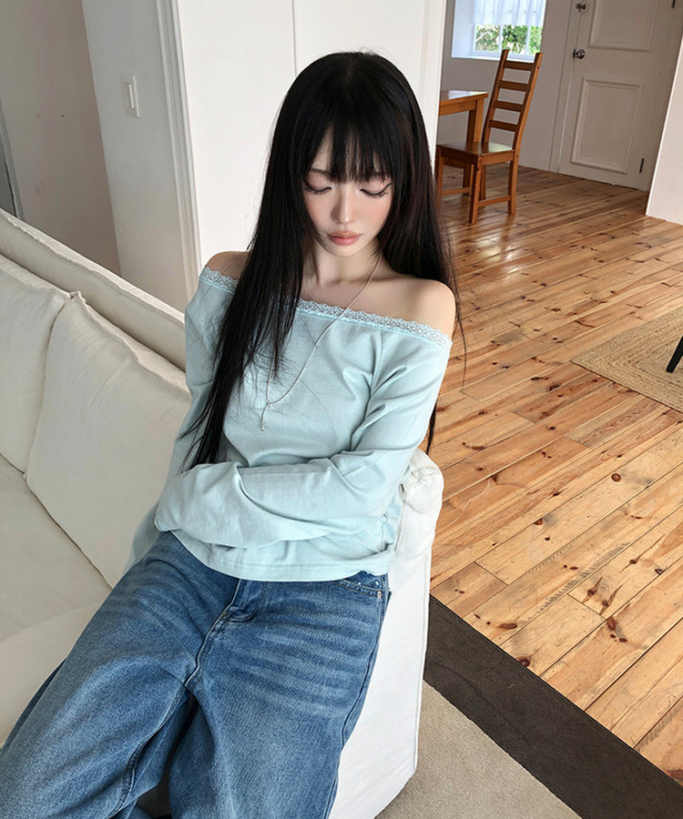 レースオフショルダー長袖Tシャツ｜長袖Tシャツ｜韓国ファッション通販